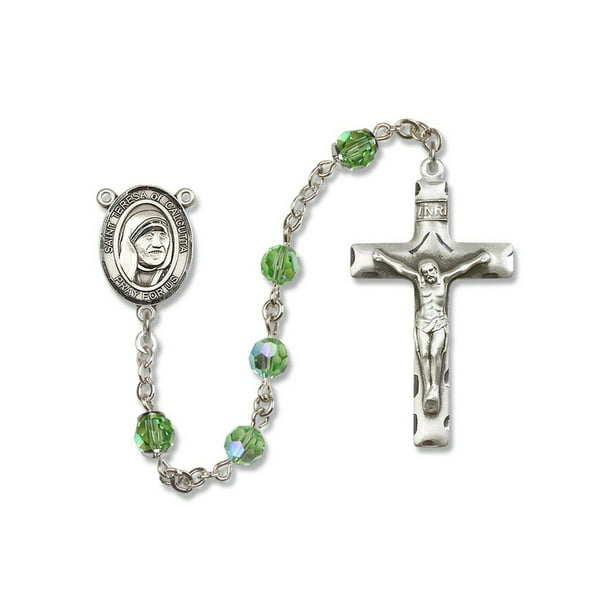 Bonyak Jewelry Light Green Glass August Rosary Boxed 